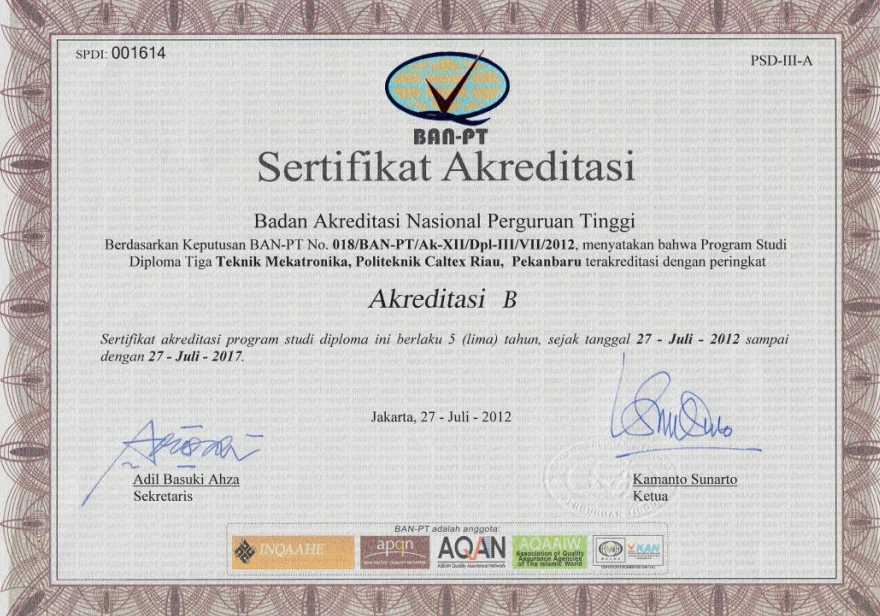 Akreditasi Diploma Tiga Teknik Mekatronika BAN PT