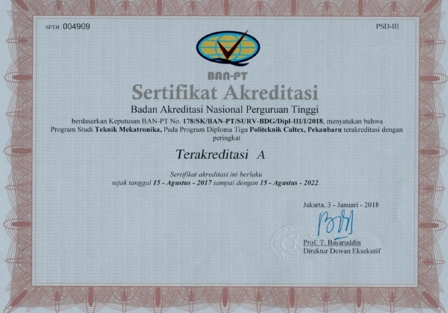 Akreditasi Diploma Tiga Teknik Mekatronika BAN PT
