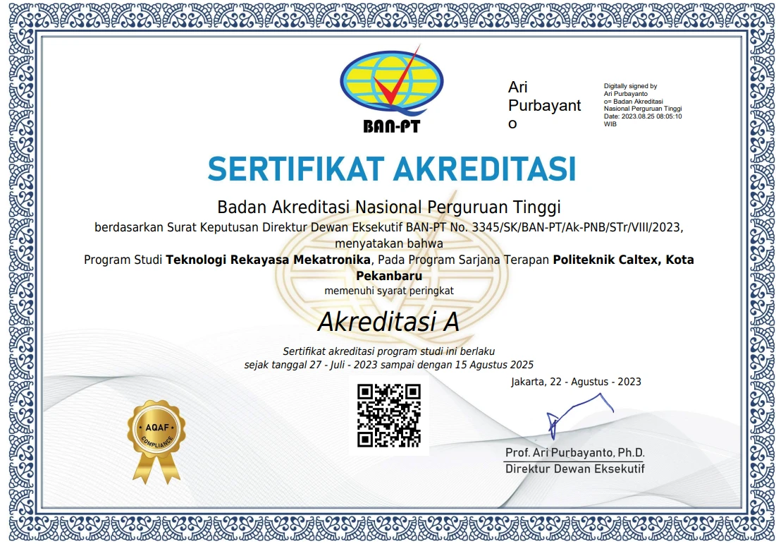 Akreditasi Sarjana Terapan Teknologi Rekayasa Mekatronika BAN PT 2023