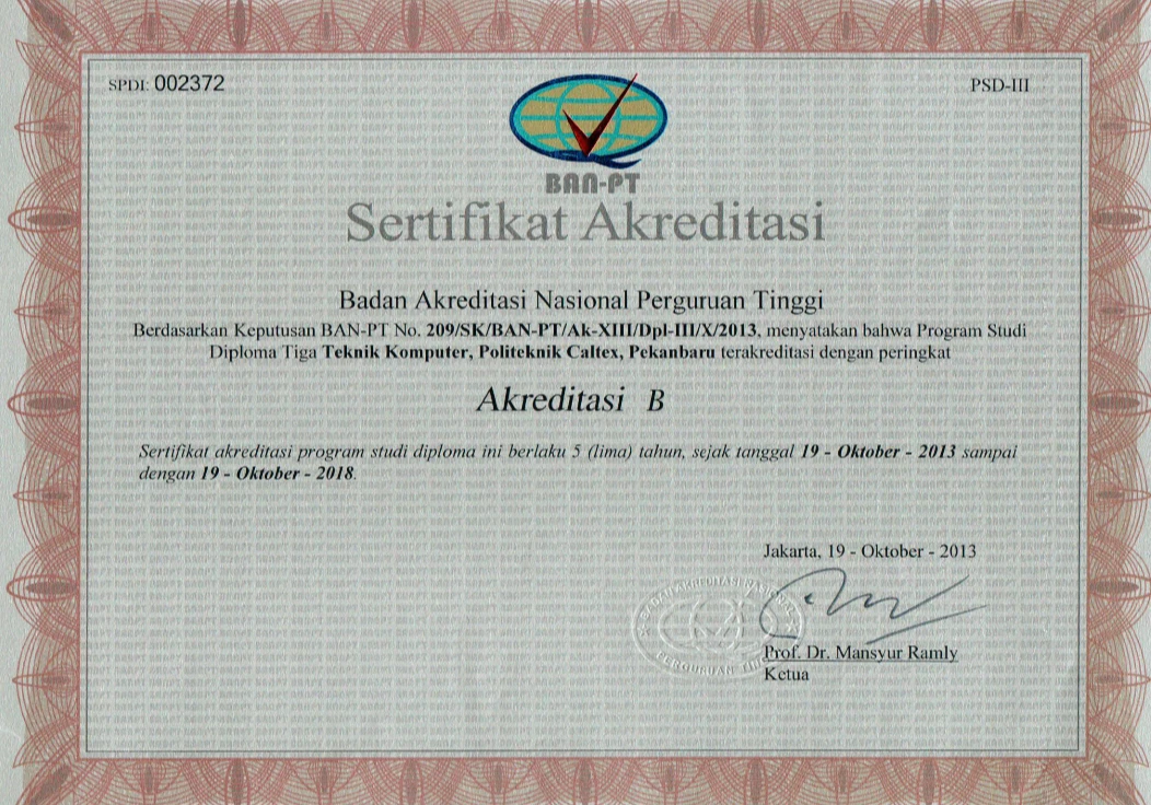 Akreditasi Diploma Tiga Teknik Komputer BAN PT 2013