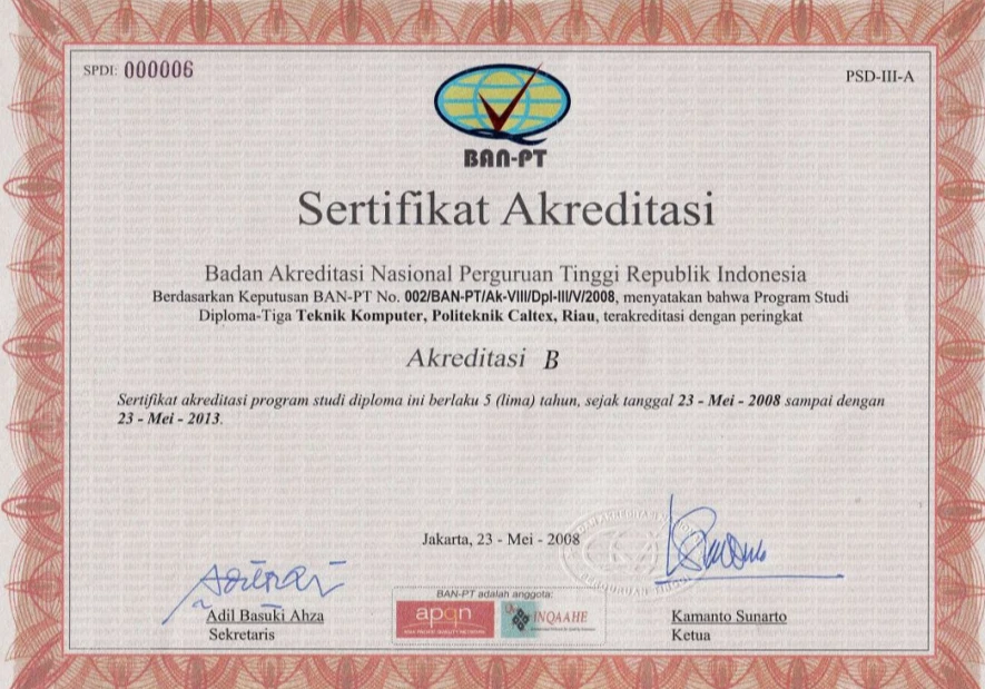 Akreditasi Diploma Tiga Teknik Komputer BAN PT 2008