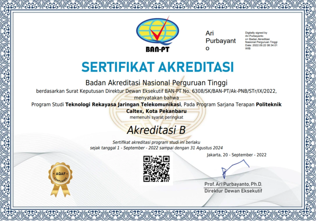 Akreditas Sarjana Terapan Teknologi Rekayasa Jaringan Telekomunikasi BAN PT 2022