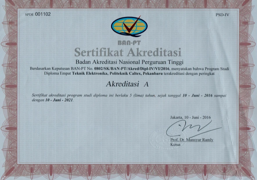 Akreditasi Sarjana Terapan Teknik Elektronika Telekomunikasi BAN PT 2016