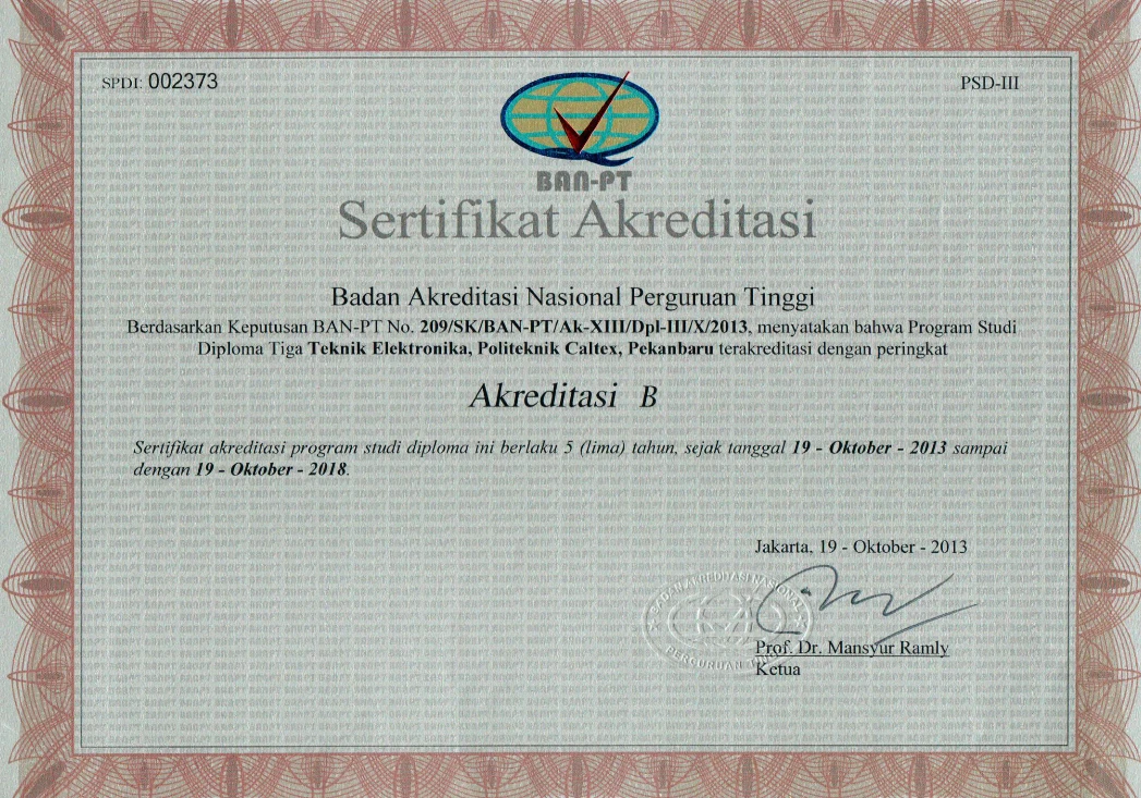Akreditasi Diploma Tiga Teknik Elektronika BAN PT 2013